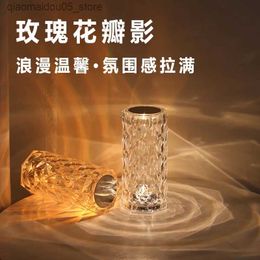 Lamps Shades Popular crystal rose lamp decoration table lamp bedroom Internet celebrity atmosphere USB charging night light wholesale Q240416