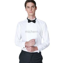 Men's Casual Shirts Classic Winged Collar Dress Shirt Mens Wingtip Tuxedo Formal with Red Black Bow Tie Party Dinner Wedding Bridegroom Tops 240416