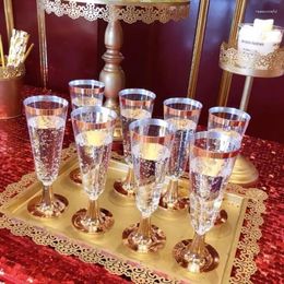 Disposable Cups Straws High Quality 150 Ml Plastic Rose Gold Rimmed Clear Hard Party Wedding Premium Fancy Champagne Glasses Flutes