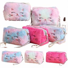 carto Plush Cat Cosmetic Bag Women Colourful Makeup Pouch Portable Toiletry Bag Travel Organiser Female Beauty Case S99G#