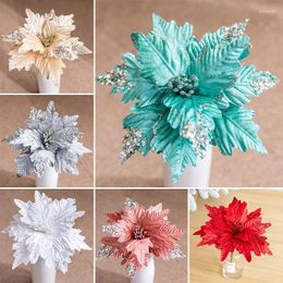 Decorative Flowers Glitter Artifical Christmas Tree Ornaments For Home Table Fake Party Happy Year Decor Supplies