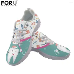 Casual Shoes FORUDESIGNS Cartoon Tooth Dentist Care Pattern Flats For Women Lace Up Breathable Air Mesh Female Daily Footwear