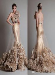 2016 Prom Dress Fashion Sexy One Shoulder Belt Ruffle Sheer Tulle Mermaid Prom Dresses Backless Prom Dresses With Court Train 8105554