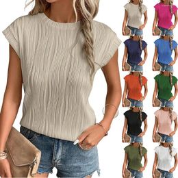 Women's T Shirts Womens Short Sleeve Textured Tops Crewneck Knit Solid Loose Casual Basic Tee Blouses