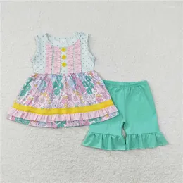 Clothing Sets Toddler Summer Baby Girls Floral Outfits Flutter Sleeves Top Cotton Shorts Kids Children Boutique Kid Clothes