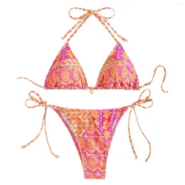 Women's Swimwear Bikini Sets Two Piece Swimsuits Floral Print Sexy Triangle Bikinis Bohemian Style Halter Neck Strap Swimsuit Bathing Set