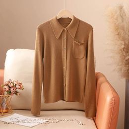 Women's Knits Fine Spun Wool 2024 Spring Autumn Knitted Cardigan High Luxury Feeling Soft And Skin Friendly POLO Collar Sweater