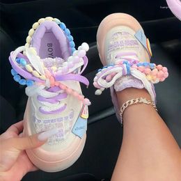 Casual Shoes Thick Soled Sports For Female Students In The Fall Of 2024 Trendy Colour Beaded Gradient Flat