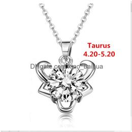 Pendant Necklaces 12 Constellation Zodiac Sign Necklace Horoscope Zircon Stainless Steel Jewelry Galaxy Libra Astrology Gift With Reta Otiaw