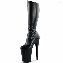 Dance Shoes Style 20 Cm High Heels Leather And Knee-high Fashion Sexy Boots Thick Waterproof Platform Crystal
