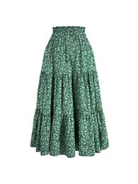 Floral Ruffle Layered Hem Drawstring Skirt Casual For Spring Summer Womens Clothing 240416