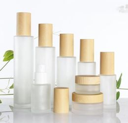 30ml40ml60ml80ml100ml Frosted Glass Cosmetic Cream Jar Bottle Face Cream Pot Lotion Pump Bottle with Plastic Imitation Bamboo 8511425