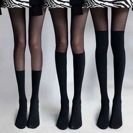 Sexy Socks Sexy Women Tights Pantyhose Patchwork Sheer Black Thigh High Stockings Tights Women Female Hosidery Over Knee Stripe Pantyhose 240416