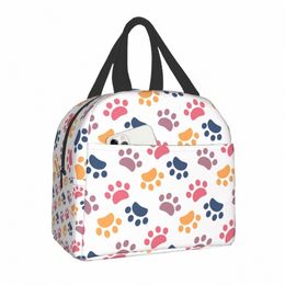 pet Paw Pattern Animal Imprint Insulated Lunch Bag for School Office Dog Footprint Gift Picnic Thermal Cooler Lunch Box Women F1Vi#