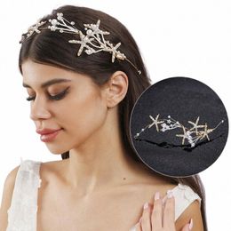 wedding Bridal Accories Shiny Starfish Wearing Headband Pearls fascinator hat Handmade Hair Jewellery for women x1yR#