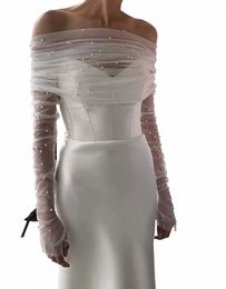 elegant Tulle Wraps Pearls Beaded Women Wedding Accories Bridal Scarf 2024 58zC#