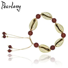 Strand 18K Gold Plated Shell Beaded Bracelet Bohemian Style Handmade For Men Women