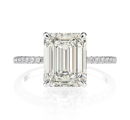 Real 925 Sterling Silver Emerald Cut Created Moissanite Diamond Wedding Rings for Women Luxury Proposal Engagement Ring 2011166332665