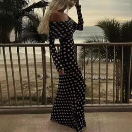 Casual Dresses Women Off The Shoulder Party Summer Long Sleeve Dots One Line Collar Clothes Boho Sexy A Dress