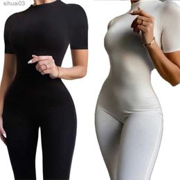 Women's Tracksuits U-shot Women Turtleneck One-piece Sportwear Yoga Solid Long Sleeve Jumpsuit Running Skinny Sexy Playsuit Female Fitness RompersL2403