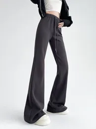 Women's Pants 2024 Autumn Winter Sweatpants Low-Waist Trousers Black Grey Drawstring Flare Streetwear High Quality Women Long