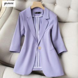 Women's Suits NAVIU Spring OL Elegance Womens Suit Jacket 2024 Famale Half Sleeve Summer Blazer Office Ladies Clothing Work Coat Tops
