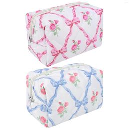 Cosmetic Bags Cute Bow Floral Bag With Zipper Travel Makeup Pouch Organizer Case For Women And Girls