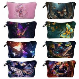 Colourful Butterfly Print Women's Comestic Bag Beach Travel Portable Makeup Storage Pouch Customizable Toiletry Organiser Kit q7m5#
