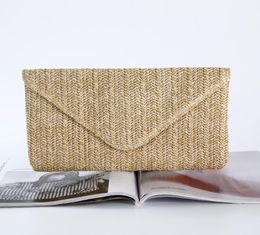 Factory retaill whole brand new handmade straw evening bag envelope clutch with satin for weddingbanquetpartyporm1179948