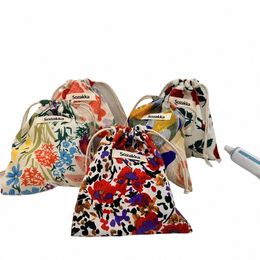 cott Fabric Floral Small Drawstring Bags Lipstick Toiletry Makeup Organiser Coin Pocket Bags Purse Keys Earphe Storage Bag 616a#