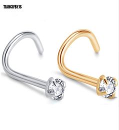 20g Nose Ring Prong Set CZ Stud Screw Gold Silver Clear Black Blue Red Zircon Nody Jewellery Nose Piercing7292994