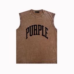 purple vest mens designer t shirt trendy brand mens tank tops ZJBPUR078B indented lettering made old printed vest ZJBPUR079 Solid Colour curved letters printed vest