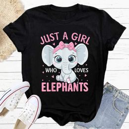 Print Just A Girl Who Love Elephant Letter Y2K Women Summer Fashion Short Sleeve T Shirt Female Harajuku Casual Tshirt Top S190 240416