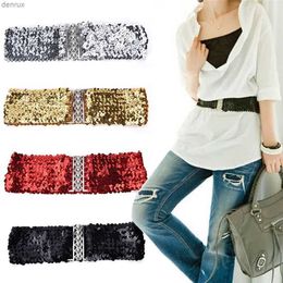 Waist Chain Belts Fashion Metallic Sequin Women Dress Belts Cool Punk Shinny Cummerbund Elastic Stretch Wide Waistband Free Ize Wide Stretch BeltL240416