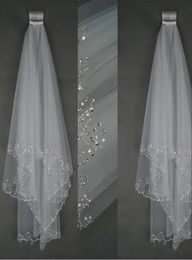 New luxury Wedding Veils Short Wedding Bridal Veil 2 Layer Handmade Crystal Beaded Elbow Length Bridal Accessories Veil White Ivor6646946
