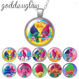 Pendant Necklaces Cute Cartoon Trolls Magic Round Po Glass Cabochon Silver Plated Necklace Jewellery Gift