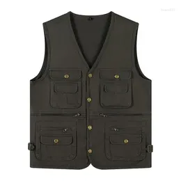 Men's Vests 2024 More Pocket Custom Cotton Copper Deductions Waistcoat Pography Outdoor Tooling Vest Lettering