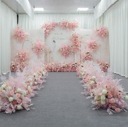 Decorative Flowers Wreaths Pink Series Wedding Floral Arrangement Artificial Row Table Road Lead T Stage Backdrop Corner Flower 6474756