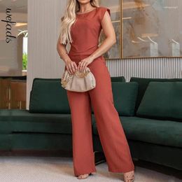 Women's Two Piece Pants Wefads Set Women Summer Casual Solid Crew Neck Sleeveless High Waist Pullover Top Loose Wide Legs Pant Sets