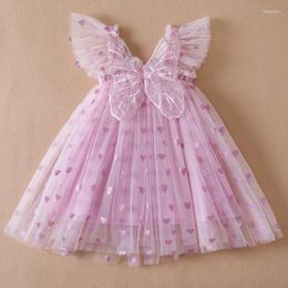 Girl Dresses Baby Party Dress Princess Birthday Clothes Back Bow Wing Solid Color Strap Tulle Summer Sequin Stars Mesh