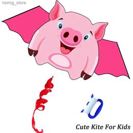 Kite Accessories New Outdoor Fun High Quality Single Line 59Inch Cute Pig Kite For Kids /Adult Sports Beach With Handle and String Good Flying Y240416