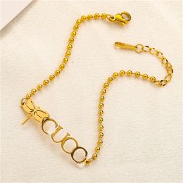 Classic Bracelets Women Bangle Designer Hollow Out Letter Bracelet Beads Chain Gold Plated Stainless Steel Gifts Wristband Cuff