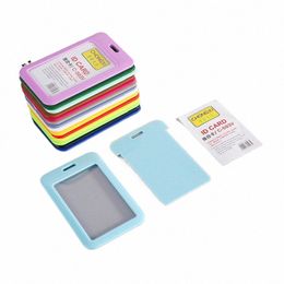 1pcs Sliding Card Cover ID Name Badge Holder Pass Bus Work Card Cover Chest Pocket Students Card Holder Badge F73O#