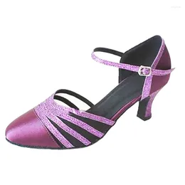 Dance Shoes Women's Customized Heel Modern Closed Toe Salsa Latin Ballroom Indoor Social Party Shoe Purple Color Dancing