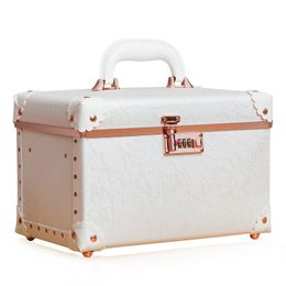 urecity Portable Retro Leather Makeup Train Case Cosmetic Organiser Storage Box with Combination Lock 240416