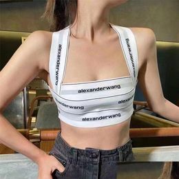 Womens Tanks Camis Y Fashion Striped Letter Tie Corset Top Women Tight Sling Cross Cutout Street Party Y2K Clothes Crop Summer 22 Drop Otove