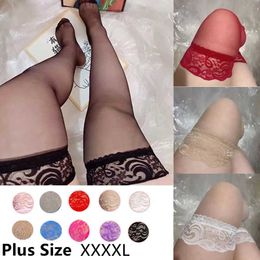 Sexy Socks Oversized Stocking Knee Lace Thigh High OverKnee Socks for Women Lady Sexy Transparent Long Sock Plus Size Stockings Hosiery 240416