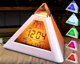 Table Clocks Triangled 7 Colours Changing LED Temperature Week Display Digital Alarm Clock Decor Room Bedside Desk242g6486629