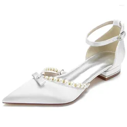 Casual Shoes Satin Pearls Wedding Flats Pointed Toe Ankle Buckle Strap Women Flat Dress For Bridesmaids/Prom/Evening/Cocktail