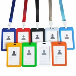 1pc Solid Colour Plastic Badge Holder Lanyard Chest Pass Work Card Cover Case ID Tag Working Permit Sleeve Name Badge Neck Strap 11mL#